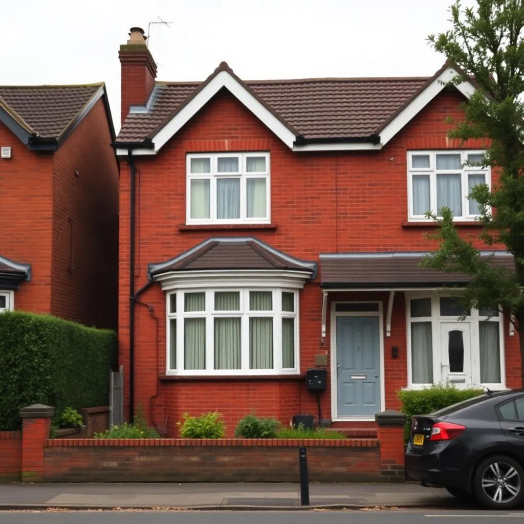 Typical Birmingham red-brick semi-detached house with white uPVC windows ready for professional spraying