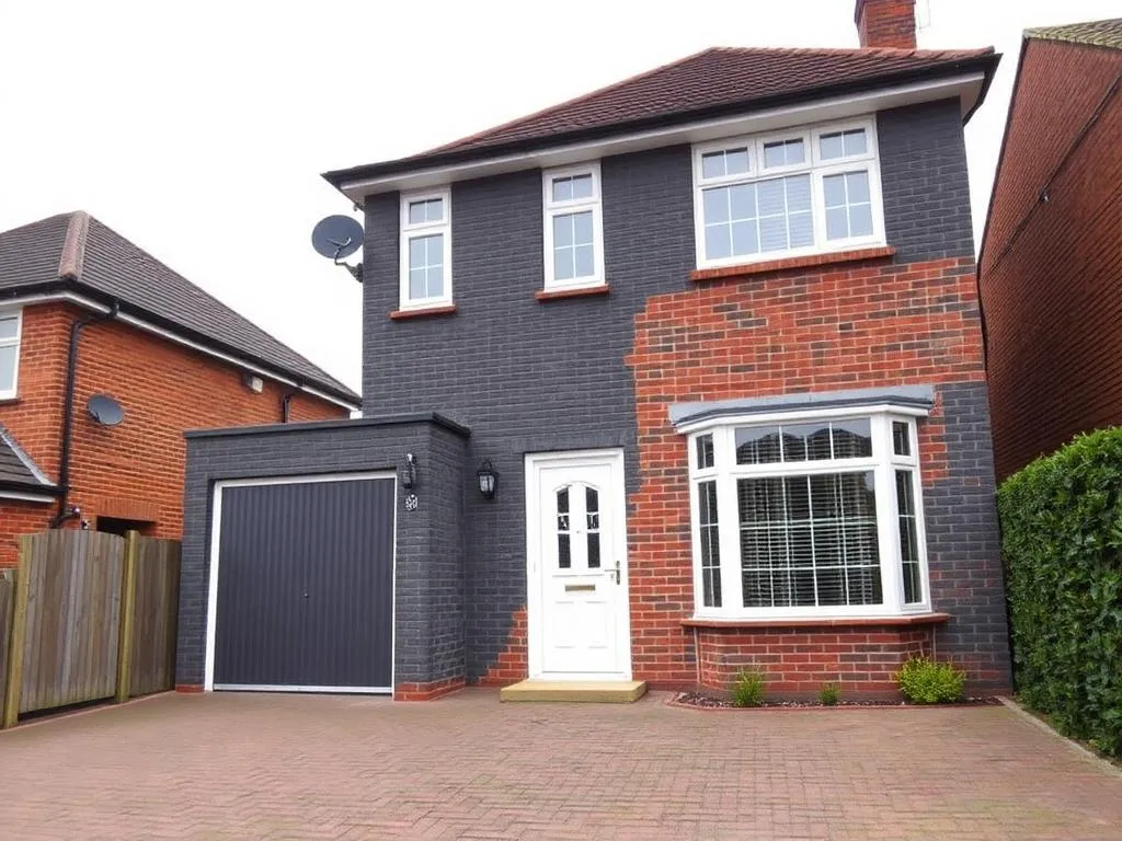 Completed exterior brickwork transformation - anthracite grey masonry coating on detached house
