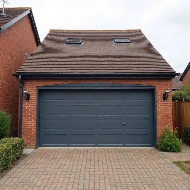 Anthracite grey garage door professionally sprayed on a British brick home