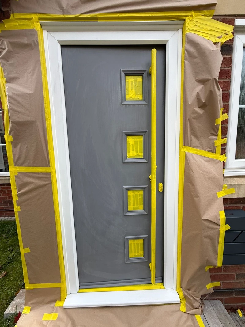 Grey door frame masking preparation for professional respray