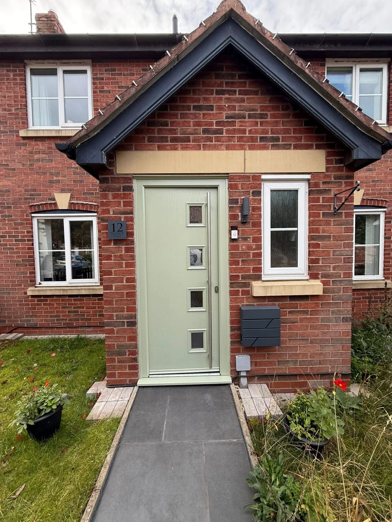 Sage green front door with dragonfly knocker - respray by Spray Genius Birmingham