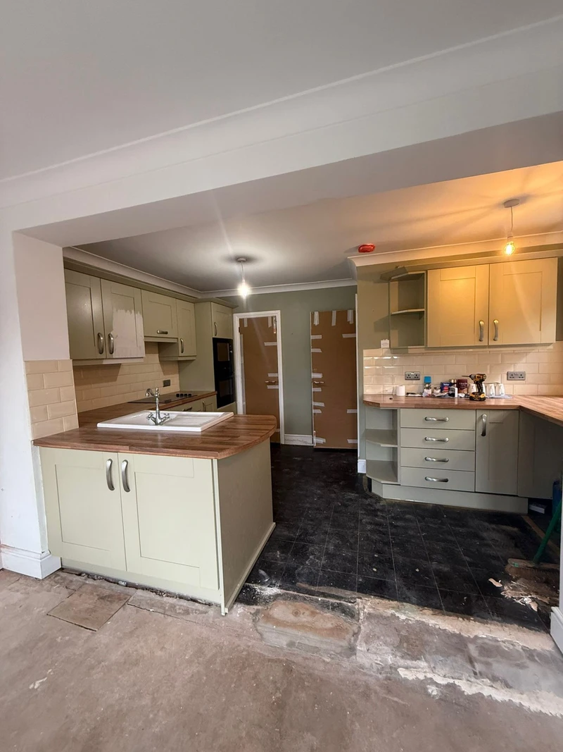 Sage green kitchen island cabinet respray Birmingham